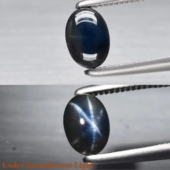 Natural 0.60ct 5.8x4mm Oval Cabochon Black-Blue 6 Ray Star Sapphire Unheated